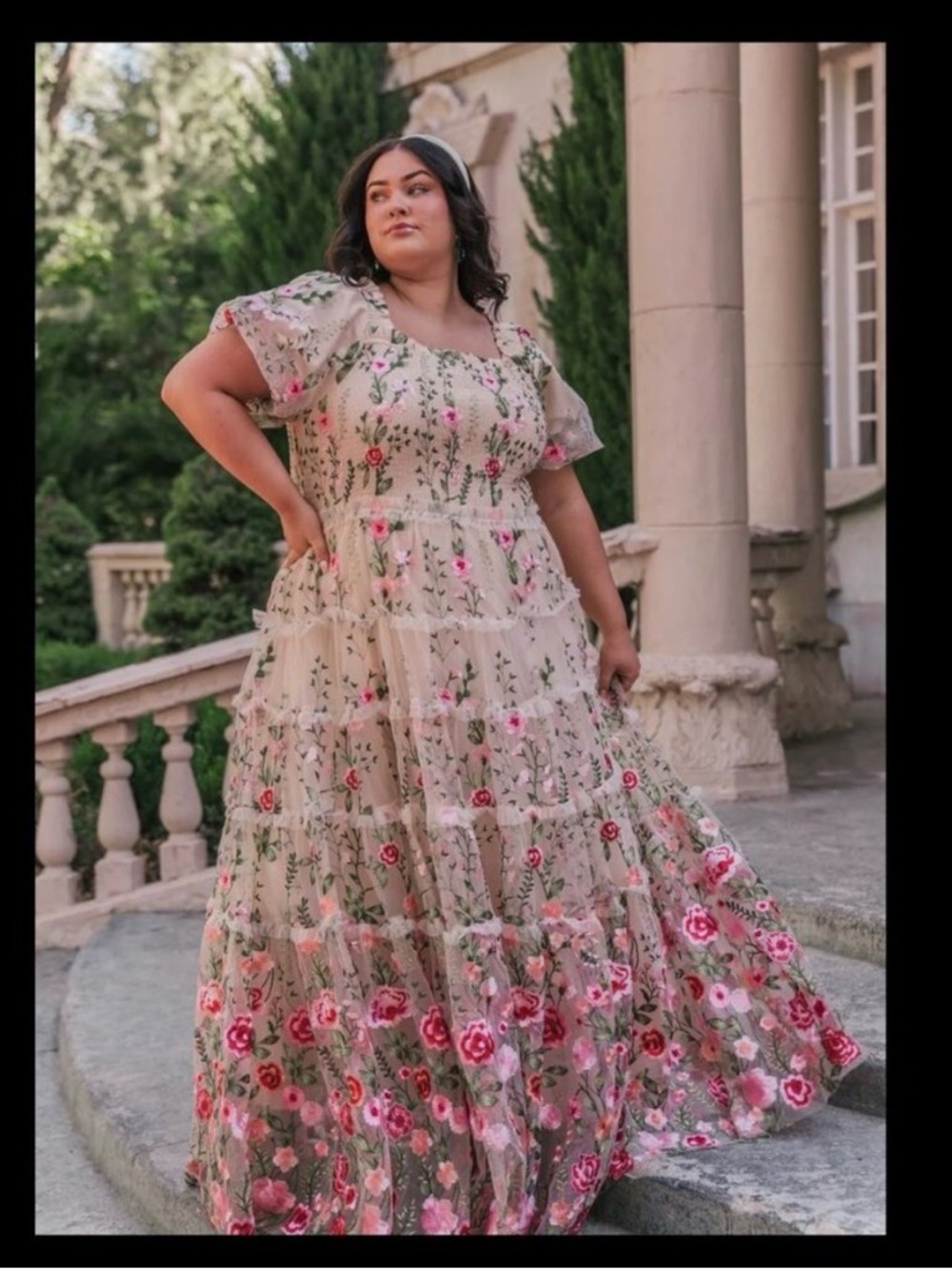 JessaKae Cream Rose Maxi Dress Sz 2X (3x, 4x) - Picture 3 of 17